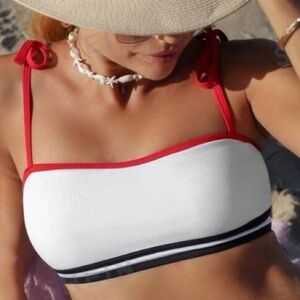 Red and White Striped Bikini Top